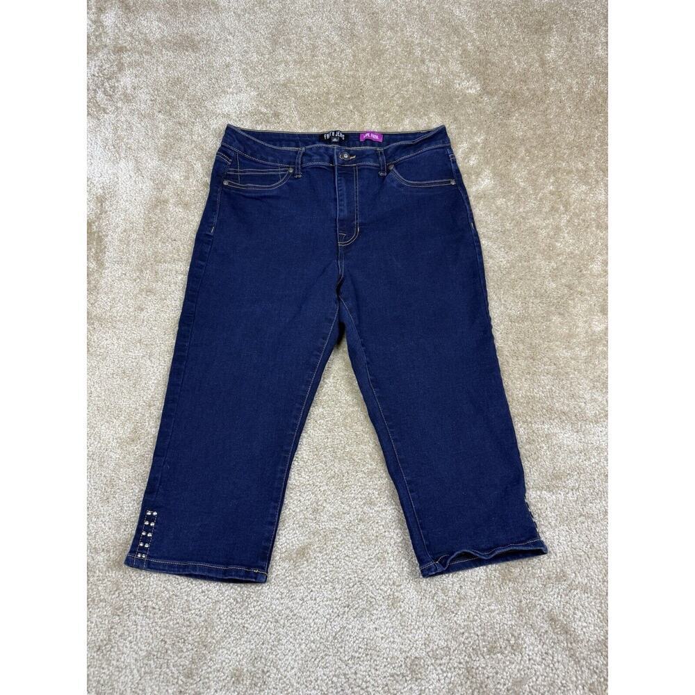 Faith Jeans Size 12 Capris Stud Detail At Cuff Dark Wash Stretch Denim A789